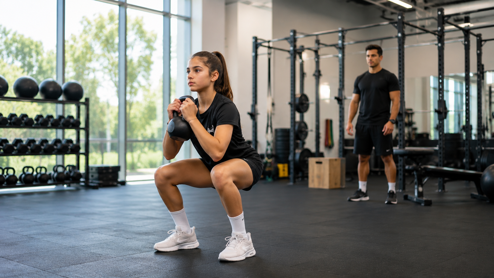 Niña deportista entrenando fuerza con supervisión profesional para prevenir lesiones ACL y mejorar rendimiento deportivo en FB Trainings Miami.